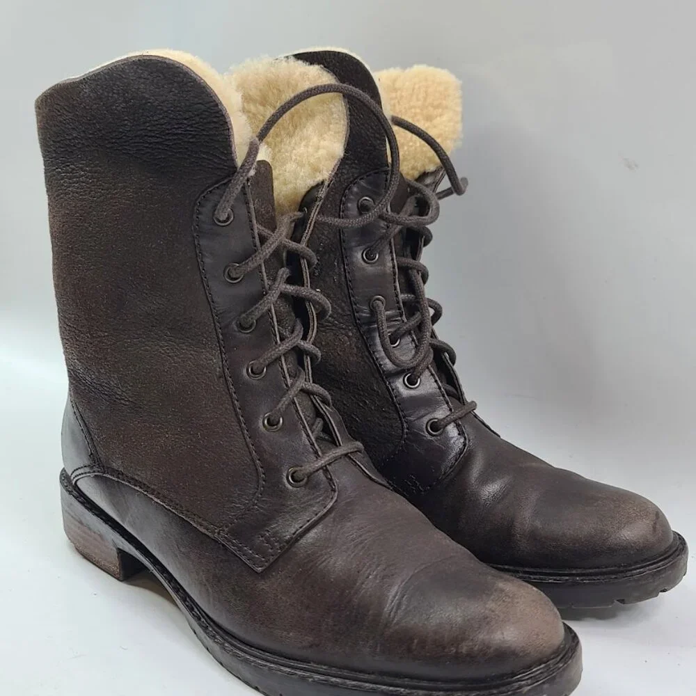 Santana Canada Women Brown Jenny‎ Leather Lace Up Ankle Winter Boots Size 7.5M
